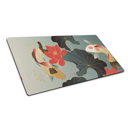 Koi Floral Gaming Mouse Pad - Gaming Mouse Pad Blue Gray Gold Desk Office Floral Koi Style Mood Calm Modern Decor Floral