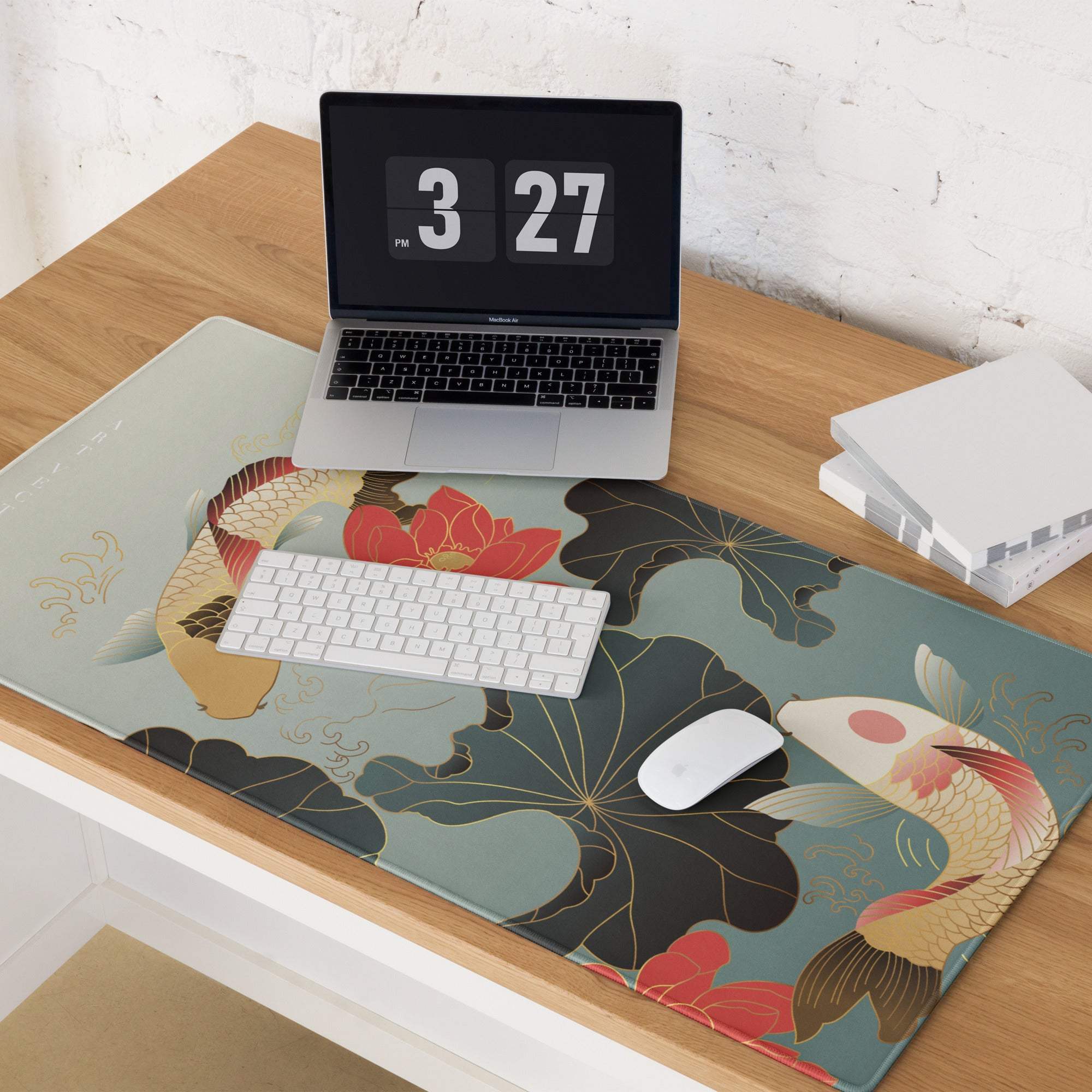 Koi Floral Gaming Mouse Pad - Gaming Mouse Pad Blue Gray Gold Desk Office Floral Koi Style Mood Calm Modern Decor Floral