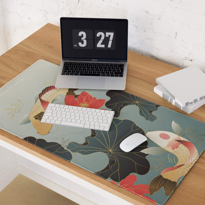 Koi Floral Gaming Mouse Pad - Gaming Mouse Pad Blue Gray Gold Desk Office Floral Koi Style Mood Calm Modern Decor Floral