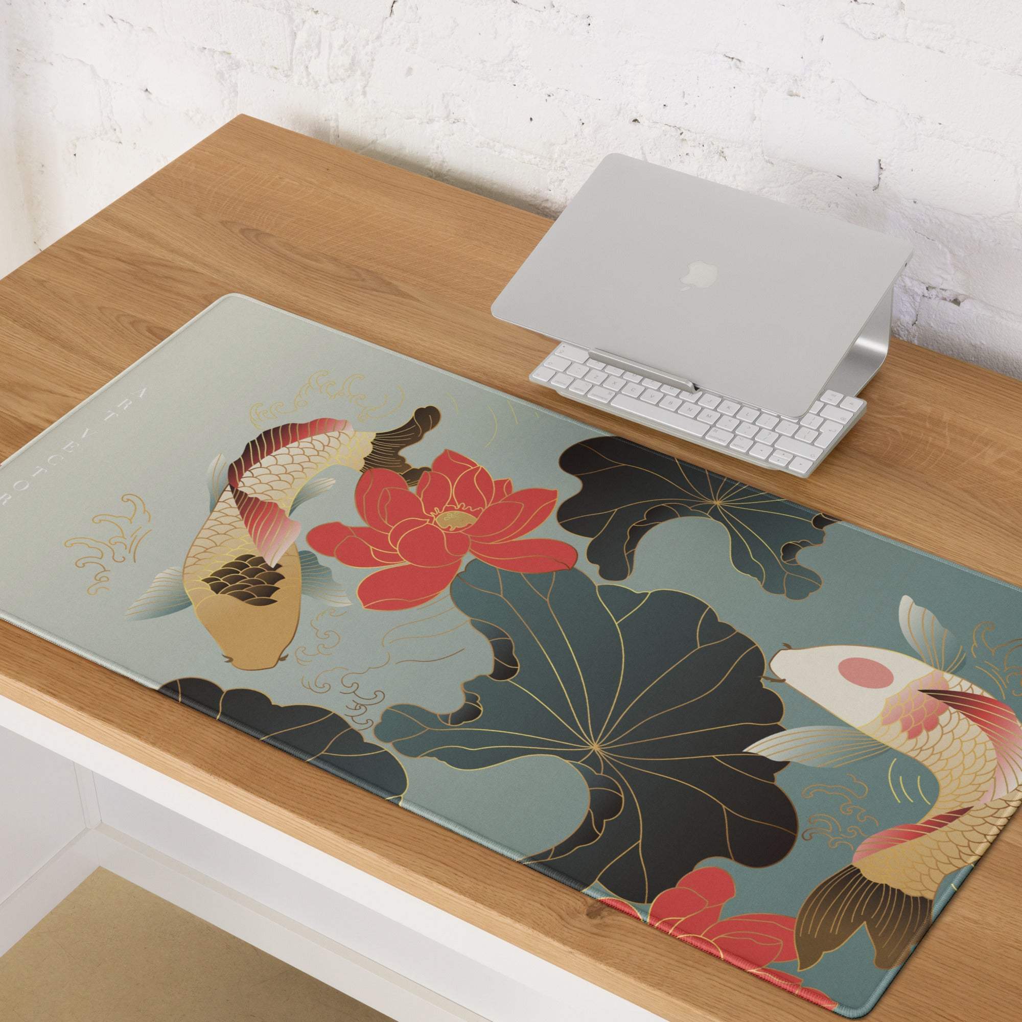 Koi Floral Gaming Mouse Pad - Gaming Mouse Pad Blue Gray Gold Desk Office Floral Koi Style Mood Calm Modern Decor Floral