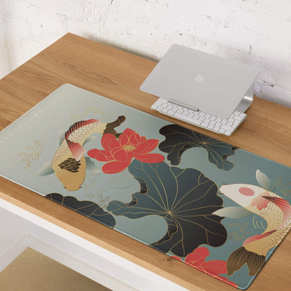 Koi Floral Gaming Mouse Pad - Gaming Mouse Pad Blue Gray Gold Desk Office Floral Koi Style Mood Calm Modern Decor Floral