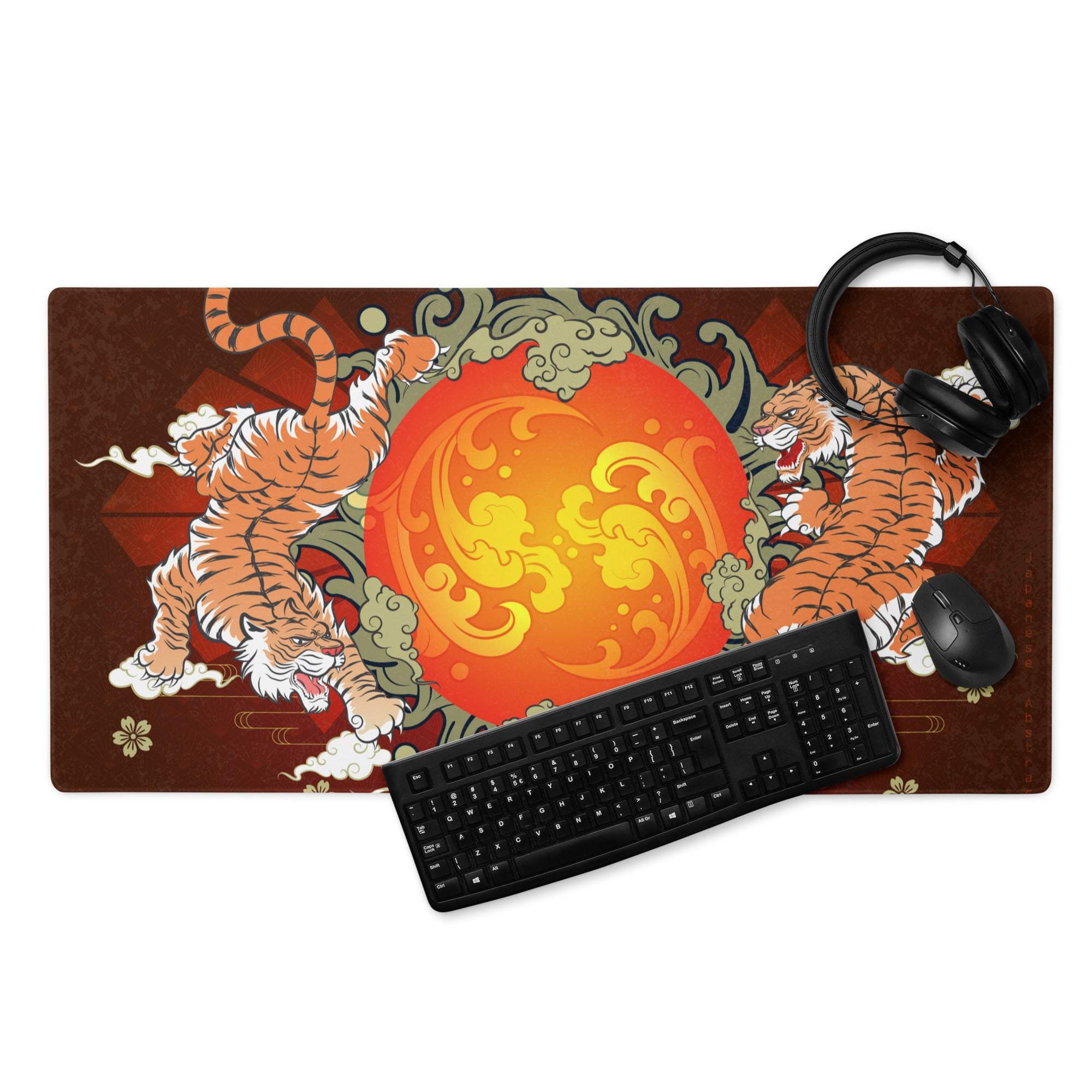 Tiger Sun Burst Gaming Mouse Pad - Tiger Sun Burst Orange Tigers Desk Ukiyoe Energetic Asian Inspired Gaming Mat Digital
