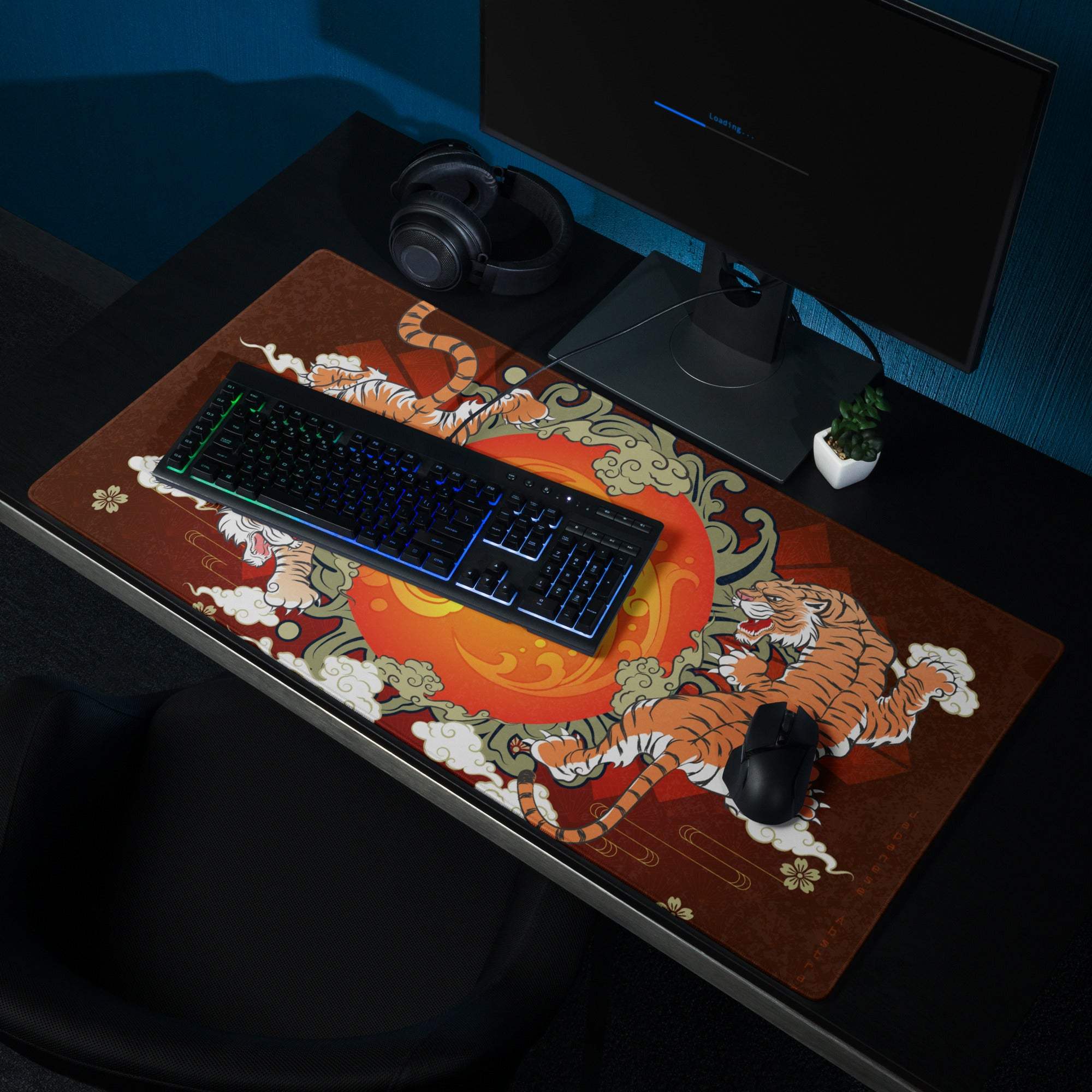 Tiger Sun Burst Gaming Mouse Pad - Tiger Sun Burst Orange Tigers Desk Ukiyoe Energetic Asian Inspired Gaming Mat Digital