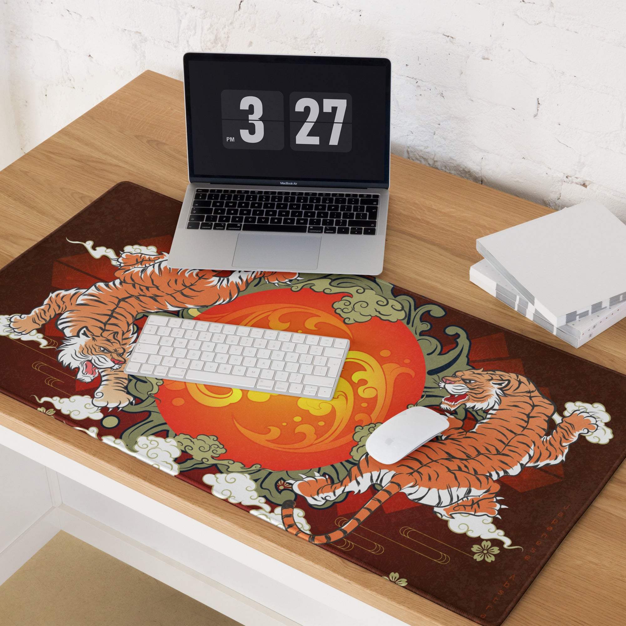 Tiger Sun Burst Gaming Mouse Pad - Tiger Sun Burst Orange Tigers Desk Ukiyoe Energetic Asian Inspired Gaming Mat Digital