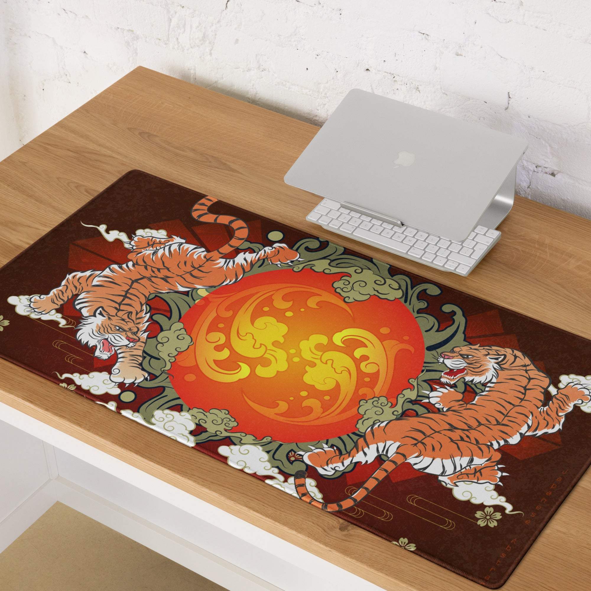 Tiger Sun Burst Gaming Mouse Pad - Tiger Sun Burst Orange Tigers Desk Ukiyoe Energetic Asian Inspired Gaming Mat Digital