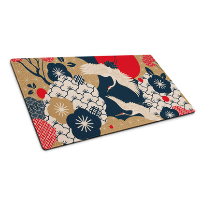 Navy Gold Floral Gaming Mouse Pad - Gaming Mouse Pad Navy Blue Gold Beige Floral Desk Vibrant Mood Modern Floral Print