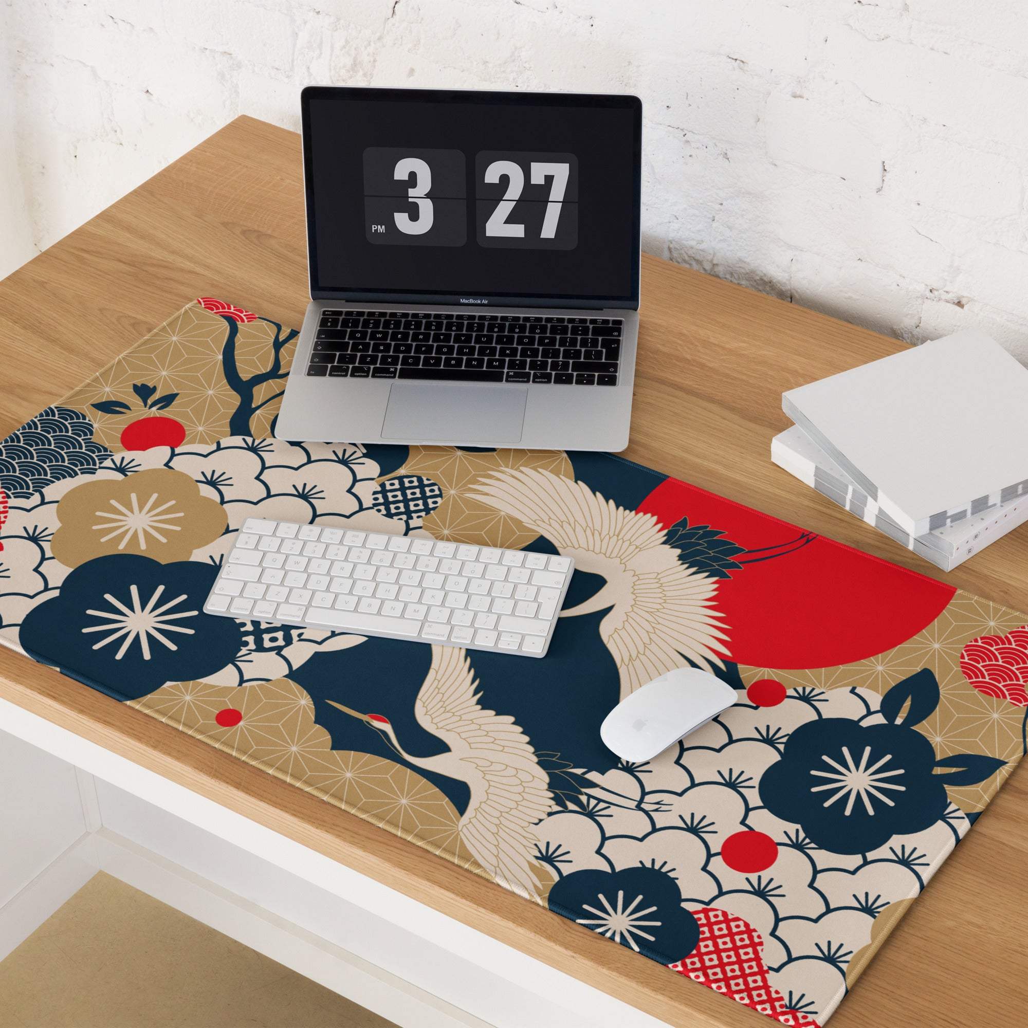 Navy Gold Floral Gaming Mouse Pad - Gaming Mouse Pad Navy Blue Gold Beige Floral Desk Vibrant Mood Modern Floral Print