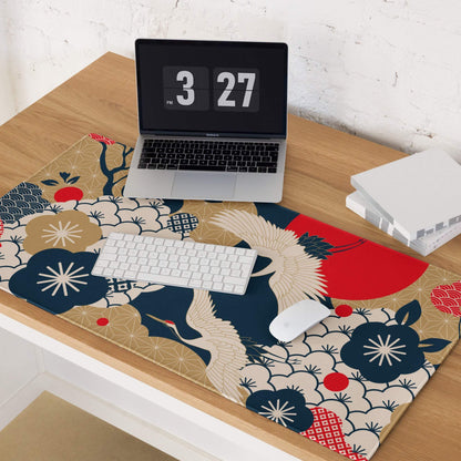 Navy Gold Floral Gaming Mouse Pad - Gaming Mouse Pad Navy Blue Gold Beige Floral Desk Vibrant Mood Modern Floral Print