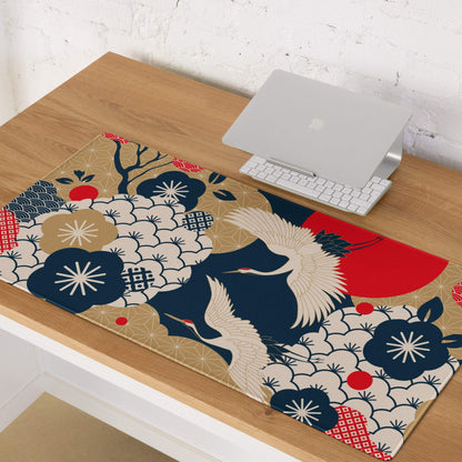 Navy Gold Floral Gaming Mouse Pad - Gaming Mouse Pad Navy Blue Gold Beige Floral Desk Vibrant Mood Modern Floral Print