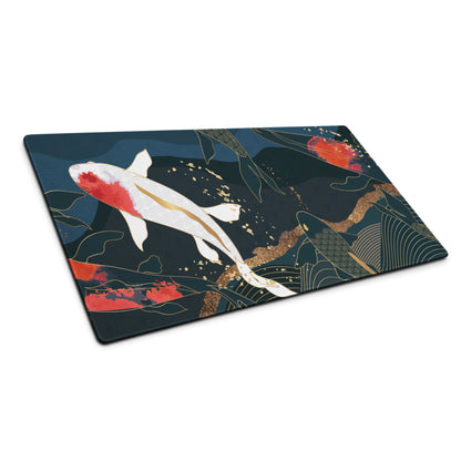 Koi Fish Zen Gaming Mouse Pad - Koi Fish Blue Gold Desk Mouse Pad Japanese Ukiyoe Soothing Mood Japanese Desk Art