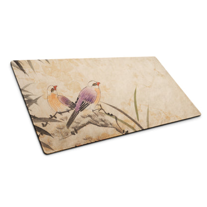 Vintage Bird Illustration Mouse Pad - Bird Illustration Beige Desk Vintage - Nostalgic Mood Rustic Vintage Desk Mat Art