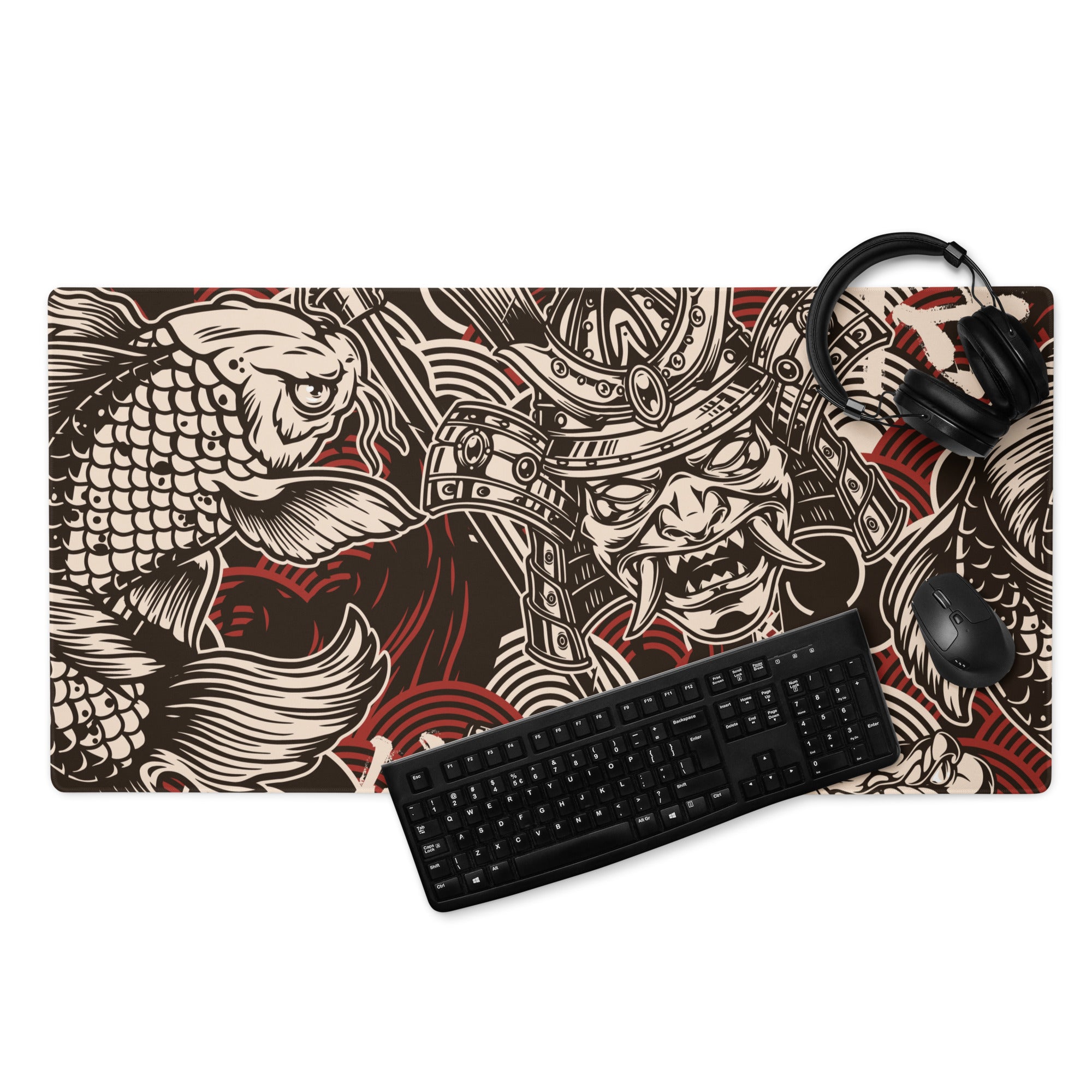 Dragon Ink Gaming Pad - Dragon Black White Red Gaming Desk Graphic Art, Bold Urban Mood, CSGO Dota Mat, Vector Artwork