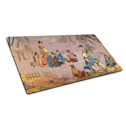 Ukiyo-e Geisha Garden Mouse Pad - Geisha Garden Pink Mauve Green Desk Ukiyo-e Calm Mood Ukiyo-e Japanese Printed