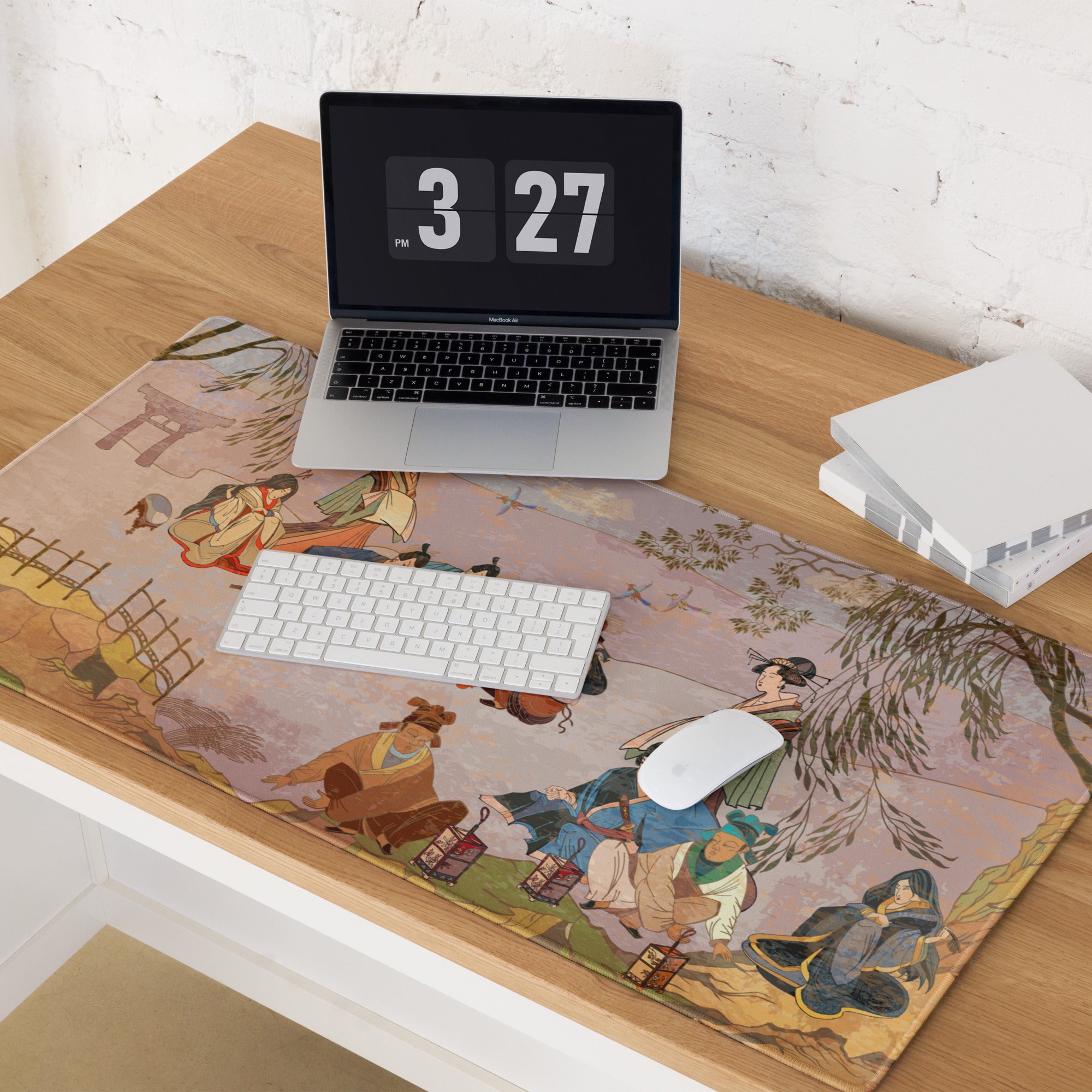 Ukiyo-e Geisha Garden Mouse Pad - Geisha Garden Pink Mauve Green Desk Ukiyo-e Calm Mood Ukiyo-e Japanese Printed