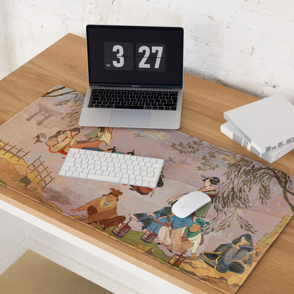 Ukiyo-e Geisha Garden Mouse Pad - Geisha Garden Pink Mauve Green Desk Ukiyo-e Calm Mood Ukiyo-e Japanese Printed