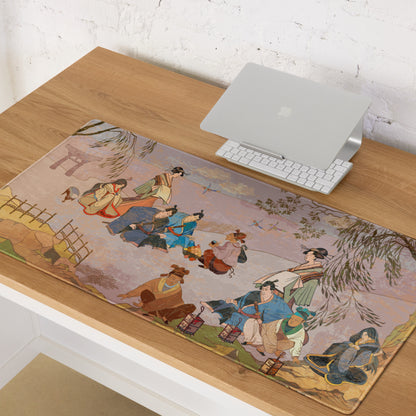 Ukiyo-e Geisha Garden Mouse Pad - Geisha Garden Pink Mauve Green Desk Ukiyo-e Calm Mood Ukiyo-e Japanese Printed