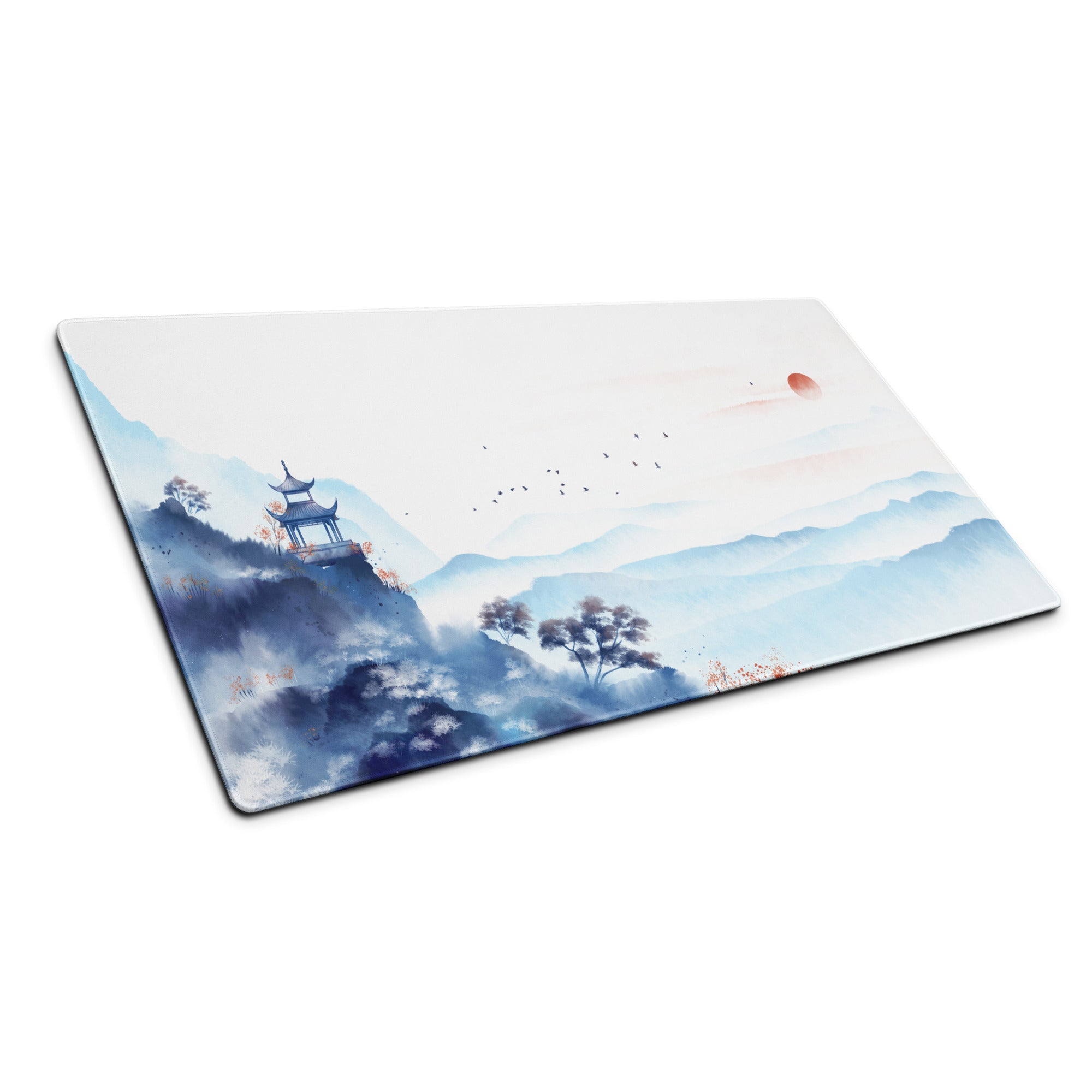 Blue Mountain Serenity Desk Pad - Mouse Pad Blue White Home Office Watercolor Landscape Calm Zen Minimalist Gaming Desk Mat Watercolor