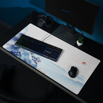 Blue Mountain Serenity Desk Pad - Mouse Pad Blue White Home Office Watercolor Landscape Calm Zen Minimalist Gaming Desk Mat Watercolor