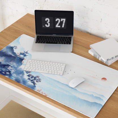 Blue Mountain Serenity Desk Pad - Mouse Pad Blue White Home Office Watercolor Landscape Calm Zen Minimalist Gaming Desk Mat Watercolor