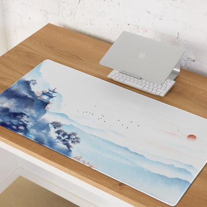 Blue Mountain Serenity Desk Pad - Mouse Pad Blue White Home Office Watercolor Landscape Calm Zen Minimalist Gaming Desk Mat Watercolor