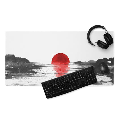 Red Sun Abstract Desk Mat - Abstract Landscape Red Sun Desk Mat Minimal Calm Zen Minimal Large Gaming Pad Digital Art
