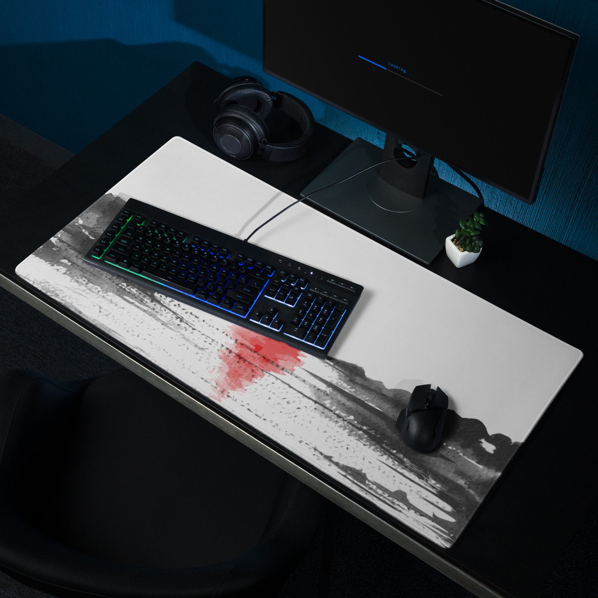 Red Sun Abstract Desk Mat - Abstract Landscape Red Sun Desk Mat Minimal Calm Zen Minimal Large Gaming Pad Digital Art