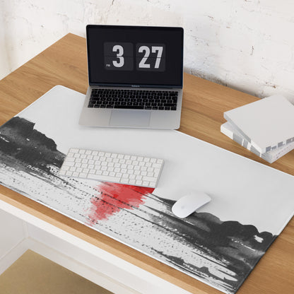 Red Sun Abstract Desk Mat - Abstract Landscape Red Sun Desk Mat Minimal Calm Zen Minimal Large Gaming Pad Digital Art