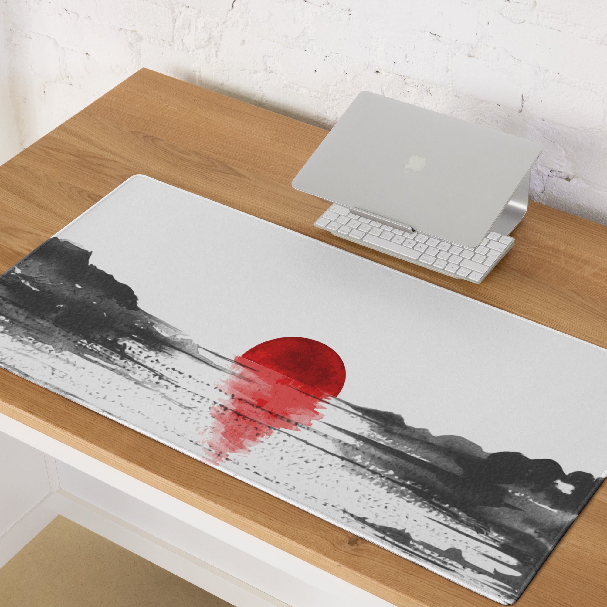Red Sun Abstract Desk Mat - Abstract Landscape Red Sun Desk Mat Minimal Calm Zen Minimal Large Gaming Pad Digital Art