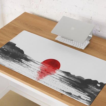 Red Sun Abstract Desk Mat - Abstract Landscape Red Sun Desk Mat Minimal Calm Zen Minimal Large Gaming Pad Digital Art