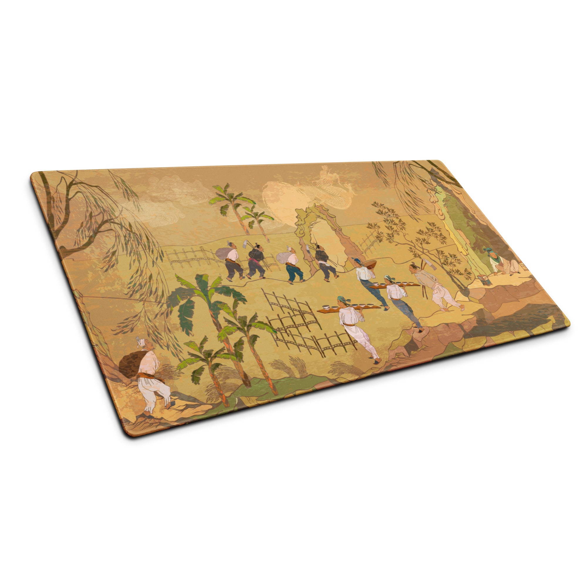 Golden Landscape Gaming Mouse Pad - Gaming Mouse Pad Gold Tan Desktop Setup Asian Landscape Calm Mood Desk Mat Ink