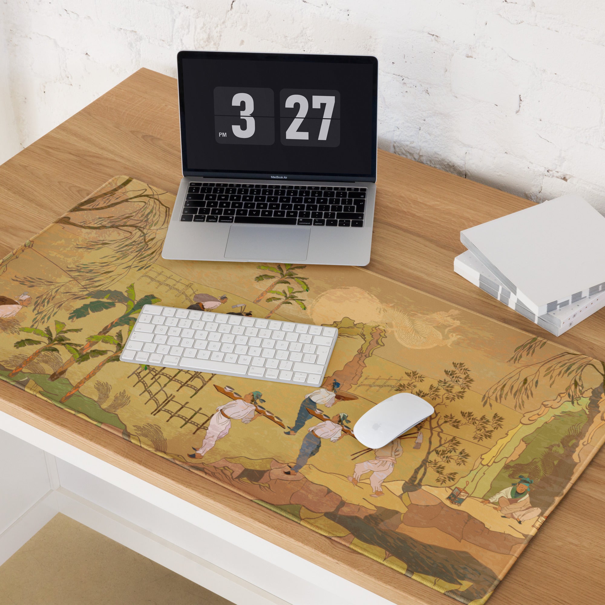 Golden Landscape Gaming Mouse Pad - Gaming Mouse Pad Gold Tan Desktop Setup Asian Landscape Calm Mood Desk Mat Ink