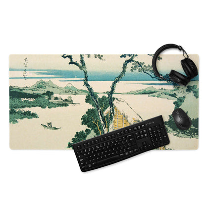 Ukiyo-E Landscape Mouse Pad - Mouse Pad Teal Beige Desk Mat Ukiyo-E Calm Mood Japanese Decor Large Desk Woodblock
