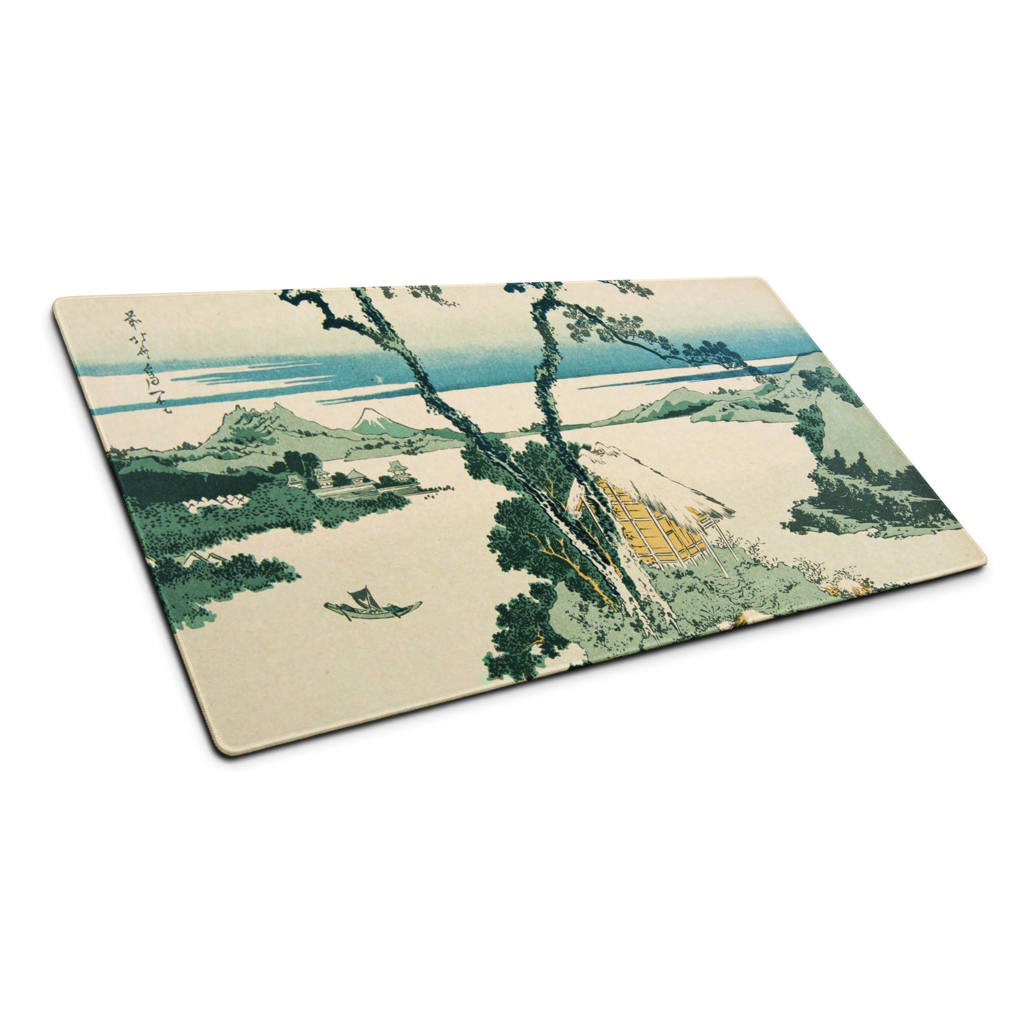Ukiyo-E Landscape Mouse Pad - Mouse Pad Teal Beige Desk Mat Ukiyo-E Calm Mood Japanese Decor Large Desk Woodblock