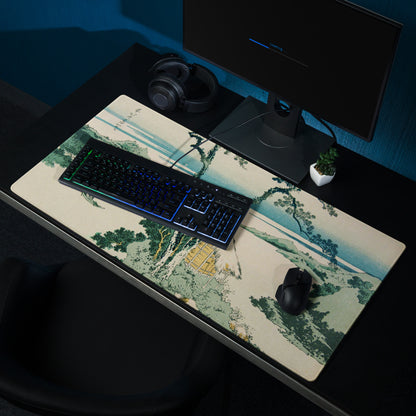 Ukiyo-E Landscape Mouse Pad - Mouse Pad Teal Beige Desk Mat Ukiyo-E Calm Mood Japanese Decor Large Desk Woodblock