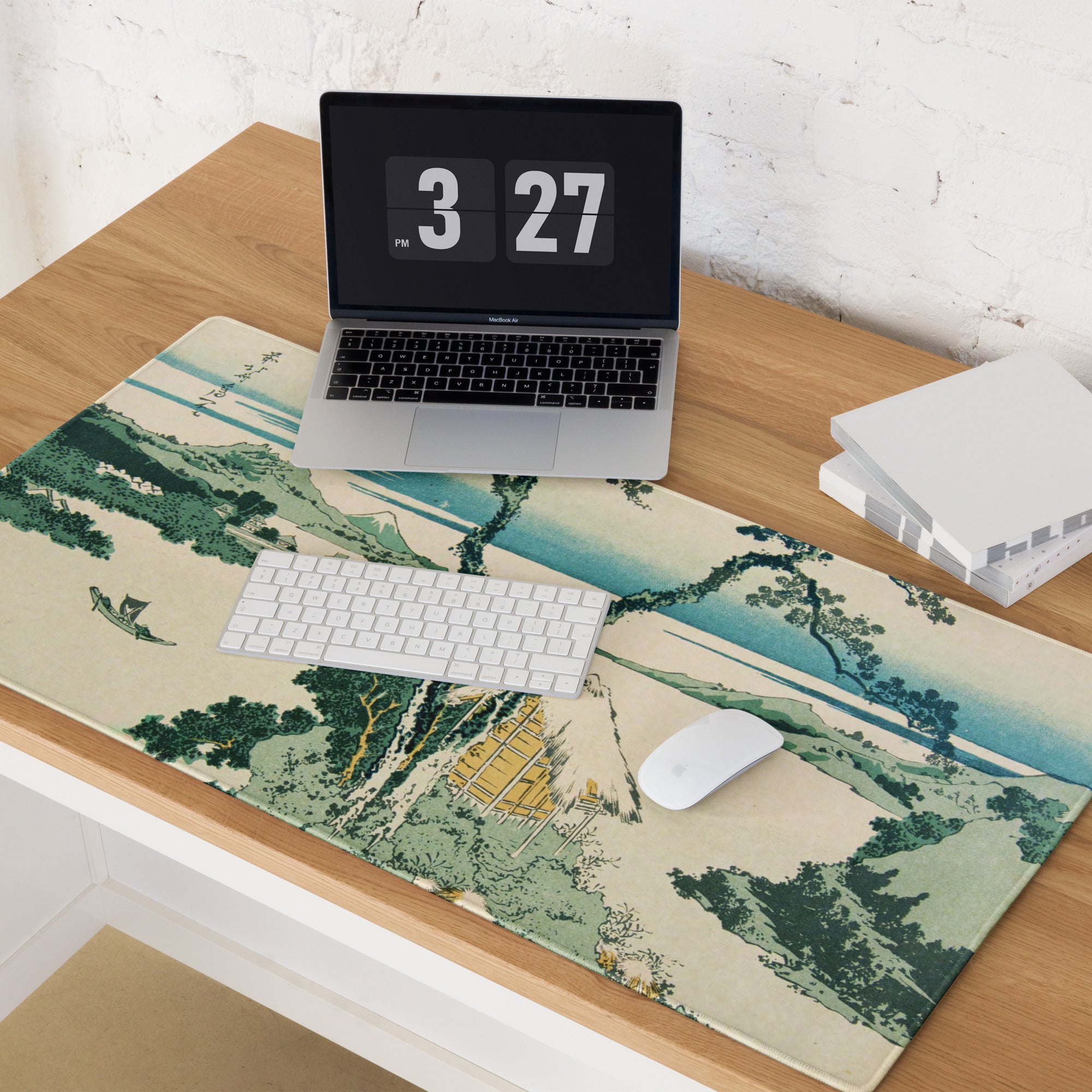 Ukiyo-E Landscape Mouse Pad - Mouse Pad Teal Beige Desk Mat Ukiyo-E Calm Mood Japanese Decor Large Desk Woodblock