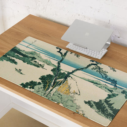 Ukiyo-E Landscape Mouse Pad - Mouse Pad Teal Beige Desk Mat Ukiyo-E Calm Mood Japanese Decor Large Desk Woodblock