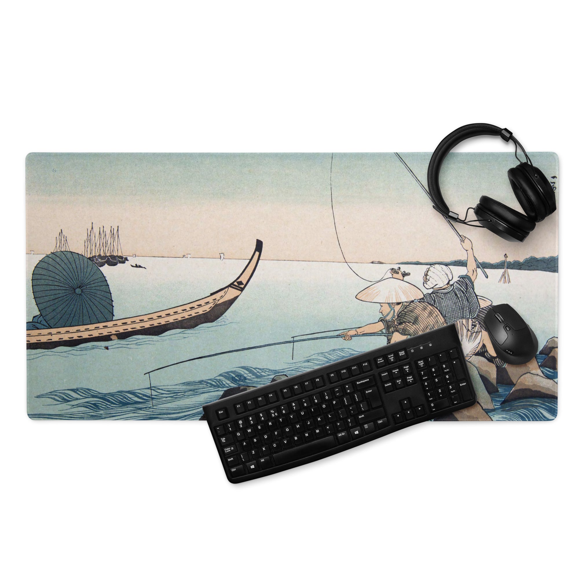 Ukiyoe Ocean Scene Mouse Pad - Mouse Pad Blue Teal Ocean Desk Ukiyoe Calm Mood Vintage Japanese Woodblock