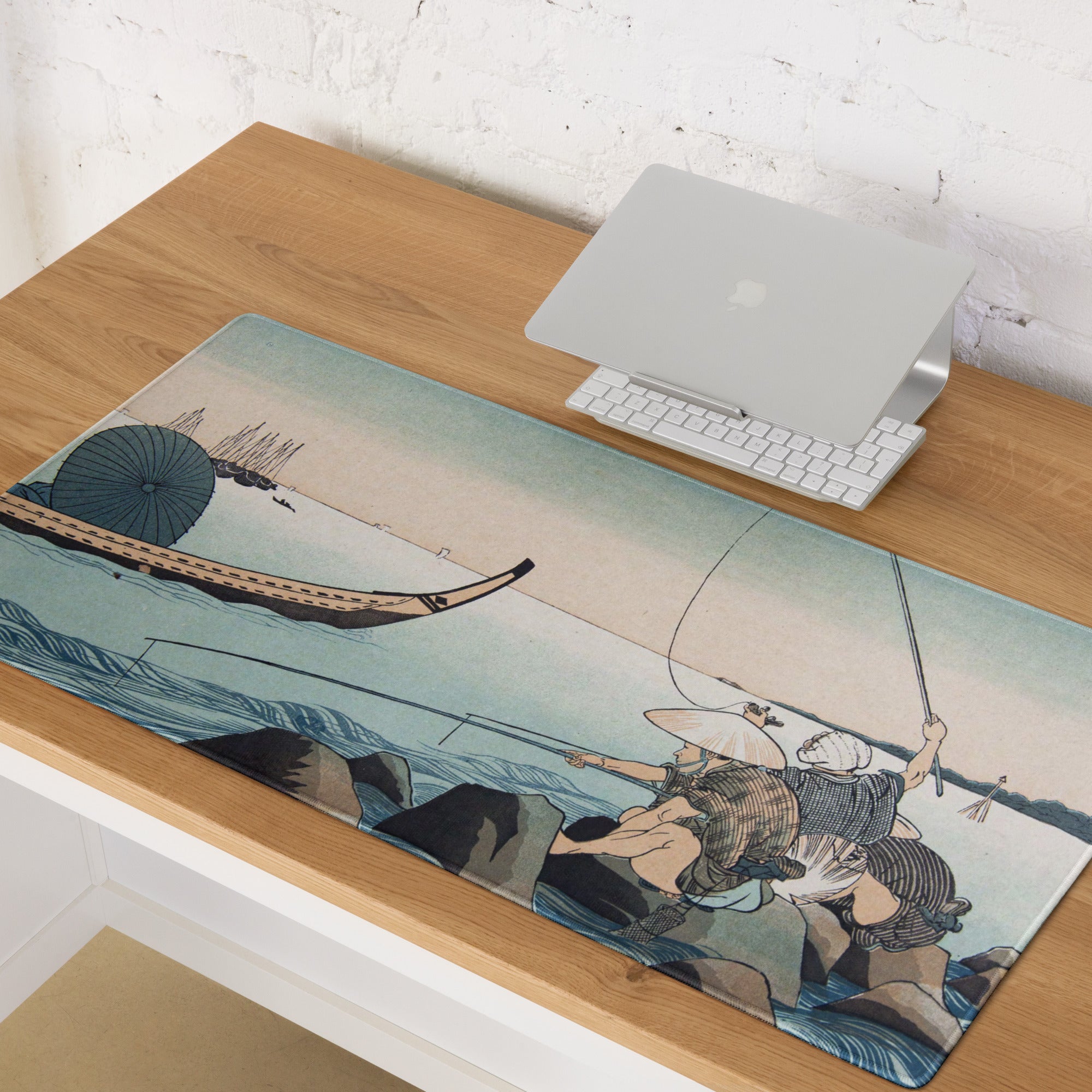 Ukiyoe Ocean Scene Mouse Pad - Mouse Pad Blue Teal Ocean Desk Ukiyoe Calm Mood Vintage Japanese Woodblock