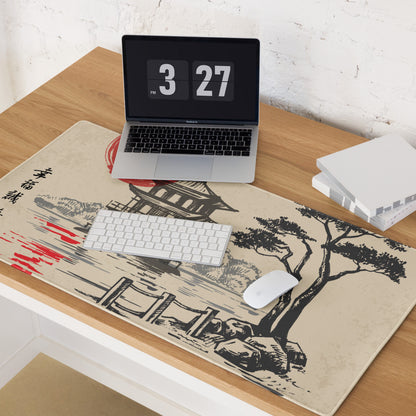 Zen Ukiyoe Style Mouse Pad - Mouse Pad Beige Black Red Sun Ukiyoe Gaming Desk Calm Mood Traditional Japanese Woodblock