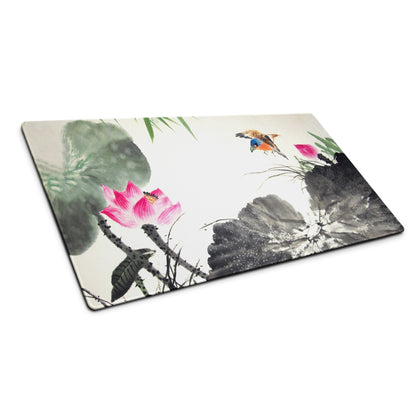 Floral Crane Watercolor Mouse Pad - Mouse Pad Floral Blue Pink Green Desk Watercolor Calm Zen Aesthetic Desktop Gaming