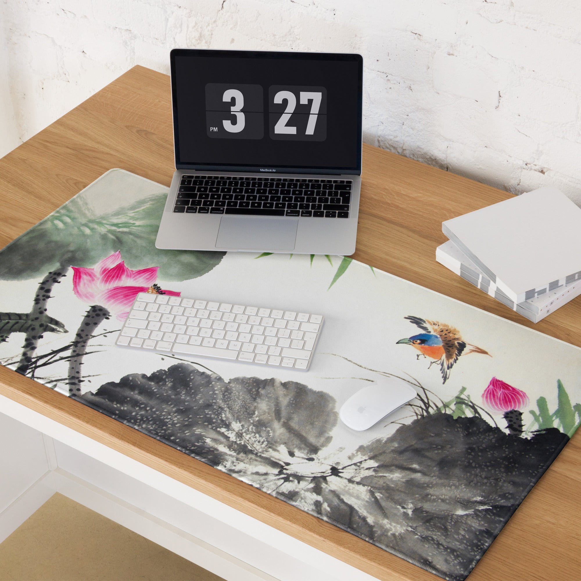 Floral Crane Watercolor Mouse Pad - Mouse Pad Floral Blue Pink Green Desk Watercolor Calm Zen Aesthetic Desktop Gaming