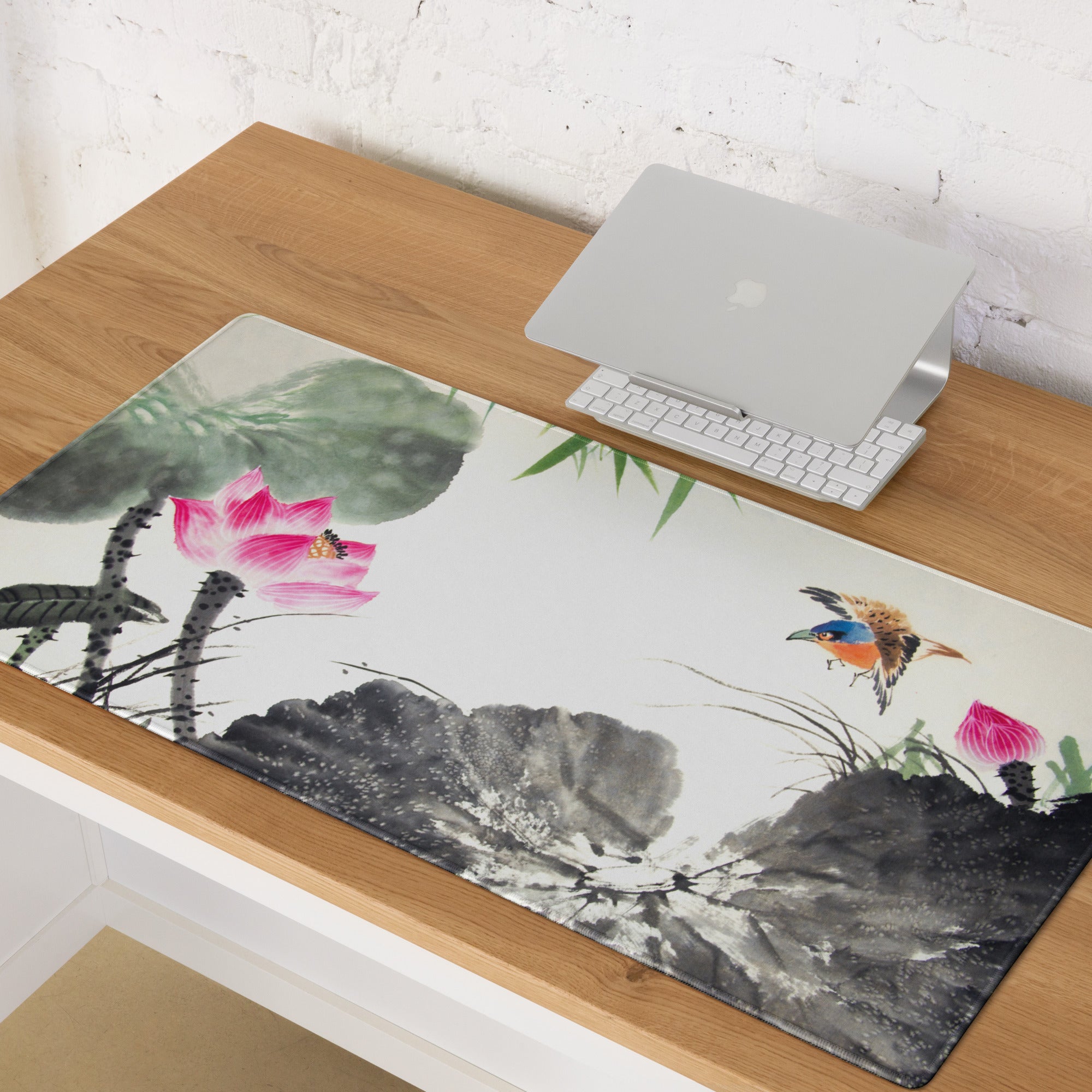 Floral Crane Watercolor Mouse Pad - Mouse Pad Floral Blue Pink Green Desk Watercolor Calm Zen Aesthetic Desktop Gaming