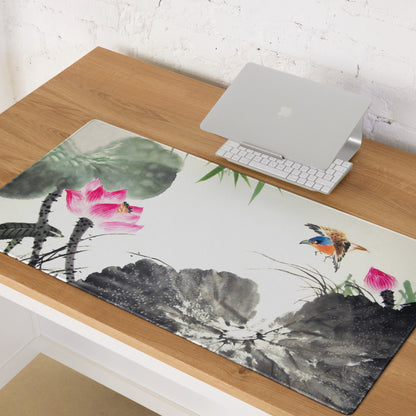 Floral Crane Watercolor Mouse Pad - Mouse Pad Floral Blue Pink Green Desk Watercolor Calm Zen Aesthetic Desktop Gaming