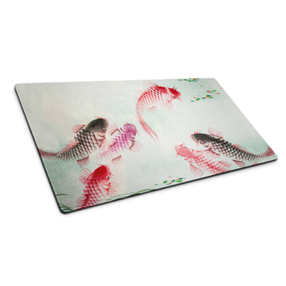 Koi Fish Large Gaming Mouse Pad - Koi Fish Pink Red Desk Pad Watercolor - Serene Mood Decor Koi Art