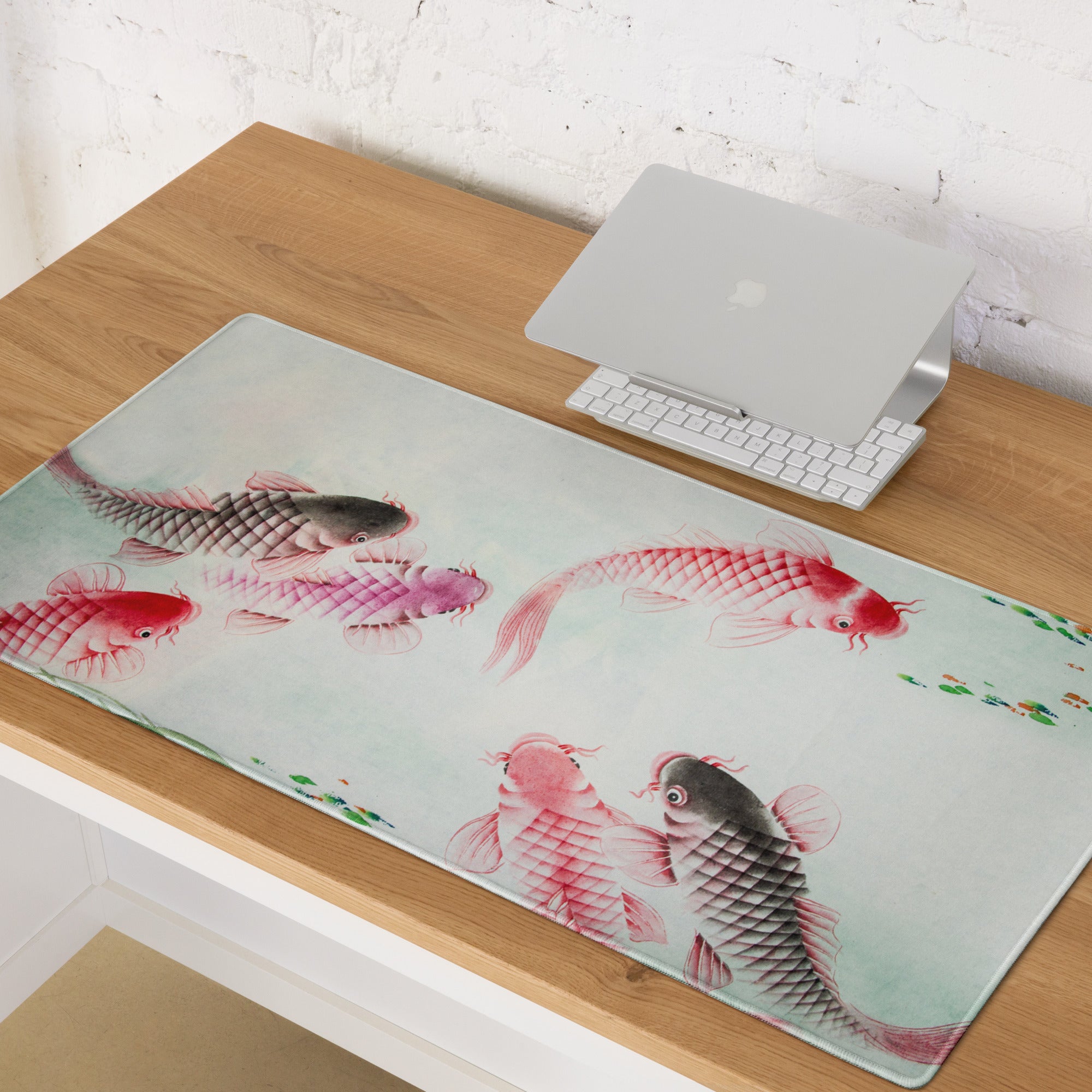 Koi Fish Large Gaming Mouse Pad - Koi Fish Pink Red Desk Pad Watercolor - Serene Mood Decor Koi Art