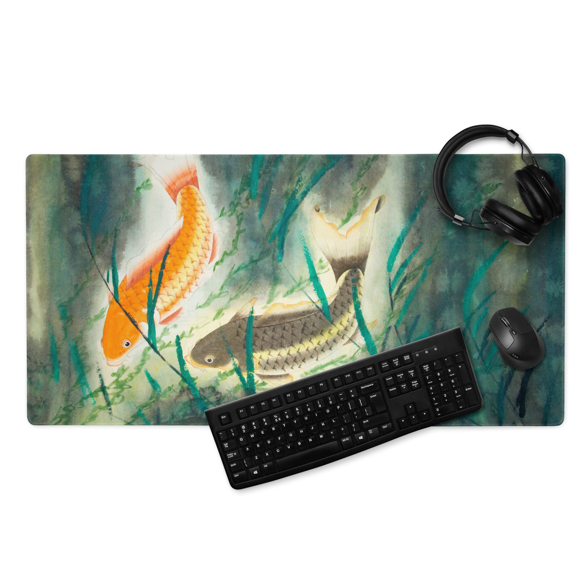 Koi Watercolor Desk Mouse Pad - Koi Orange Blue Watercolor Desk Mouse Pad Gamer Pad Office Decor Watercolor Artwork