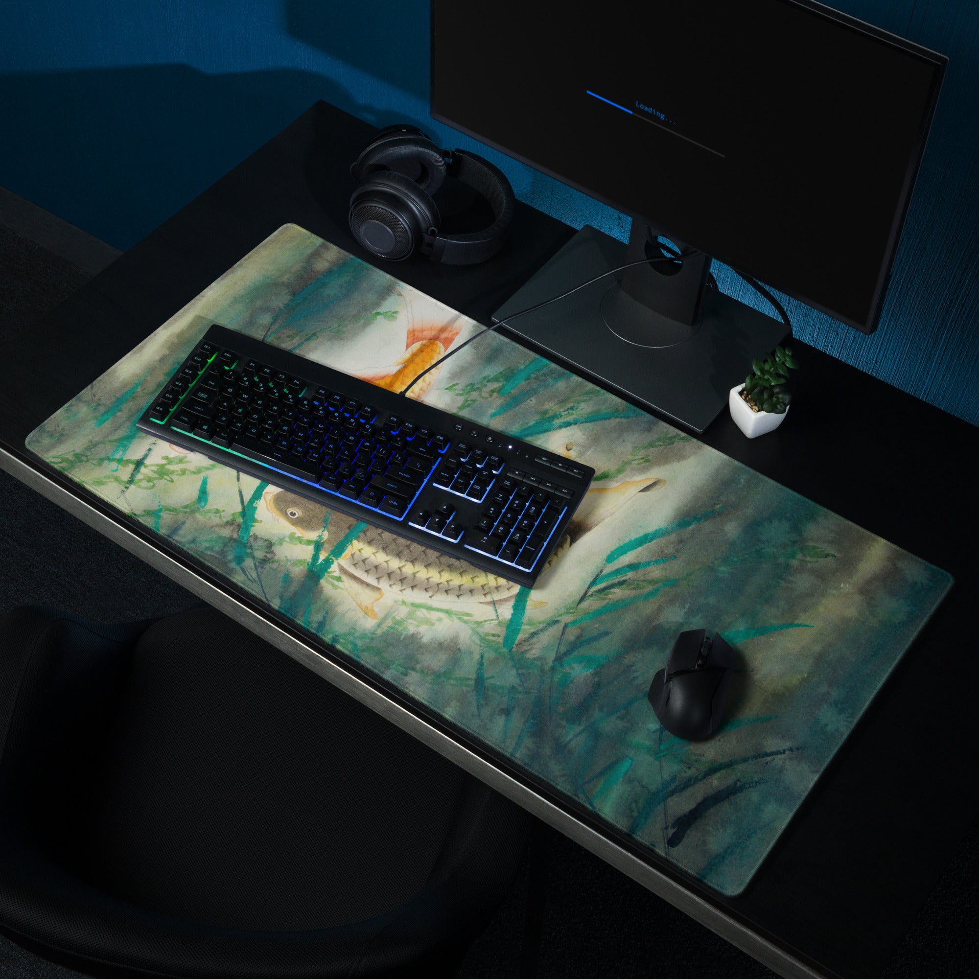 Koi Watercolor Desk Mouse Pad - Koi Orange Blue Watercolor Desk Mouse Pad Gamer Pad Office Decor Watercolor Artwork