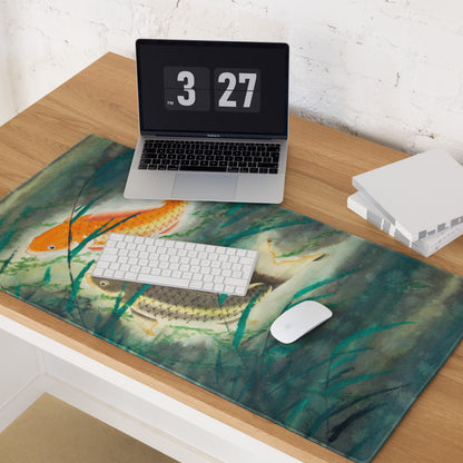 Koi Watercolor Desk Mouse Pad - Koi Orange Blue Watercolor Desk Mouse Pad Gamer Pad Office Decor Watercolor Artwork