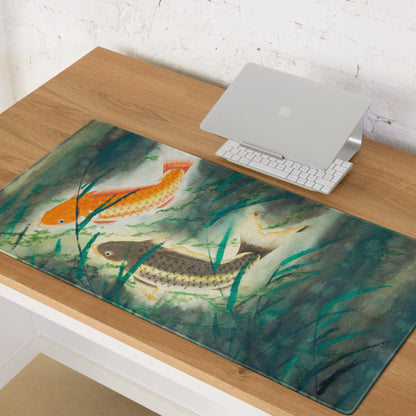 Koi Watercolor Desk Mouse Pad - Koi Orange Blue Watercolor Desk Mouse Pad Gamer Pad Office Decor Watercolor Artwork