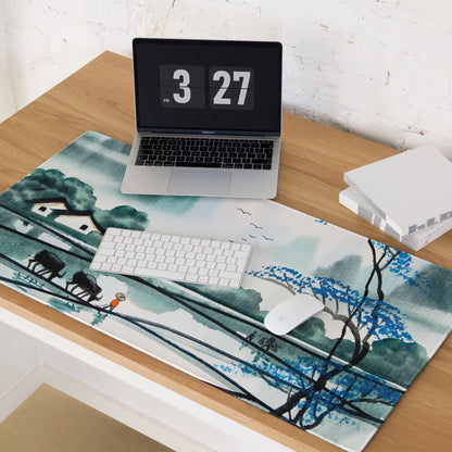 Watercolor Landscape Mouse Pad - Landscape Blue Teal Gaming Desk Oriental Calm Serene Mood Desk Mat Mouse Pad Watercolor